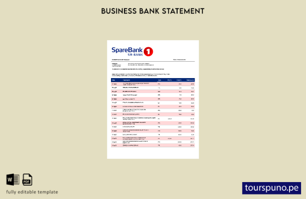 listo para imprimir Plantilla de extracto de cuenta empresarial de Sparebank Sr 